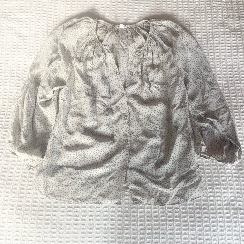 Club Monaco cream and grey dot print silk blouse S/M